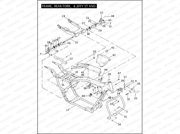 FRAME, REAR FORK & JIFFY STAND (1 OF 2)