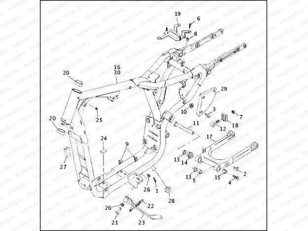 FRAME, REAR FORK & JIFFY STAND