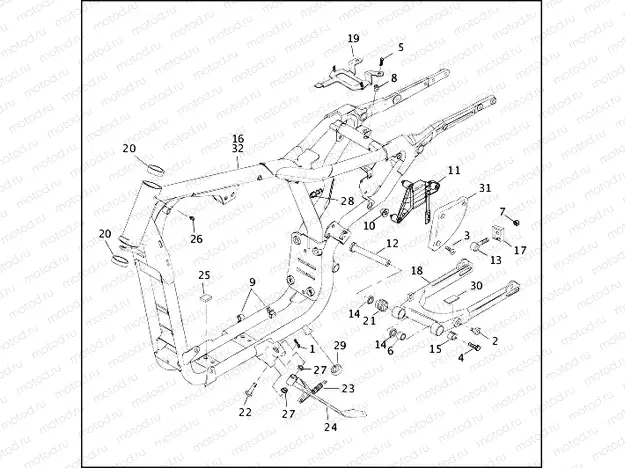FRAME, REAR FORK & JIFFY STAND