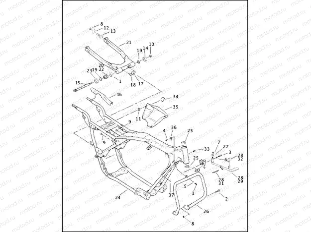 FRAME, REAR FORK & JIFFY STAND