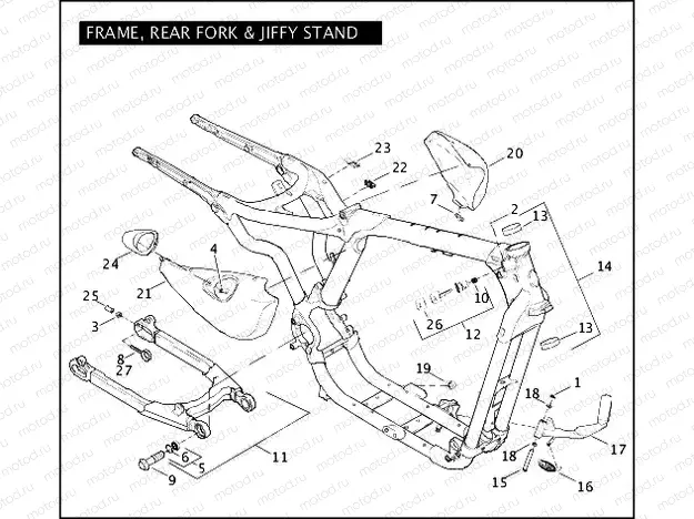 FRAME, REAR FORK & JIFFY STAND