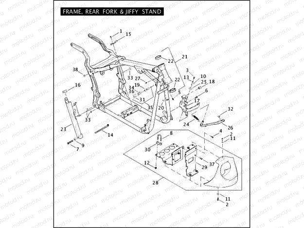 FRAME, REAR FORK & JIFFY STAND