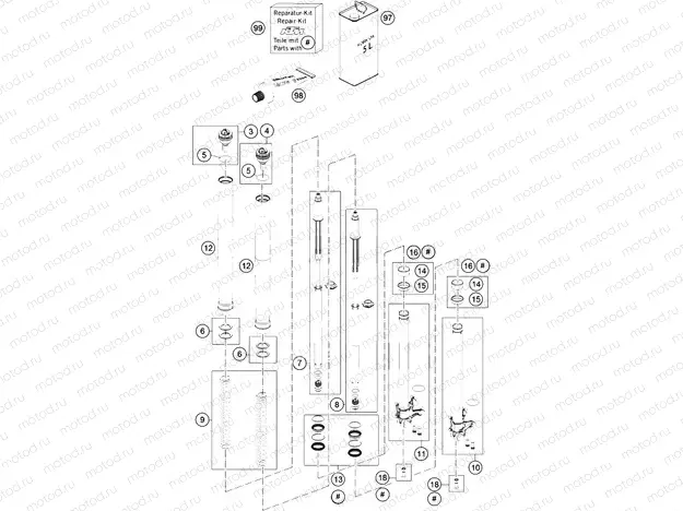FRONT FORK DISASSEMBLED