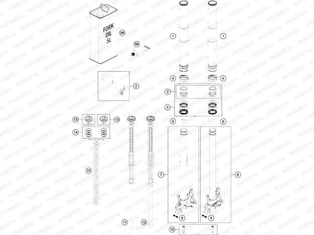 FRONT FORK DISASSEMBLED