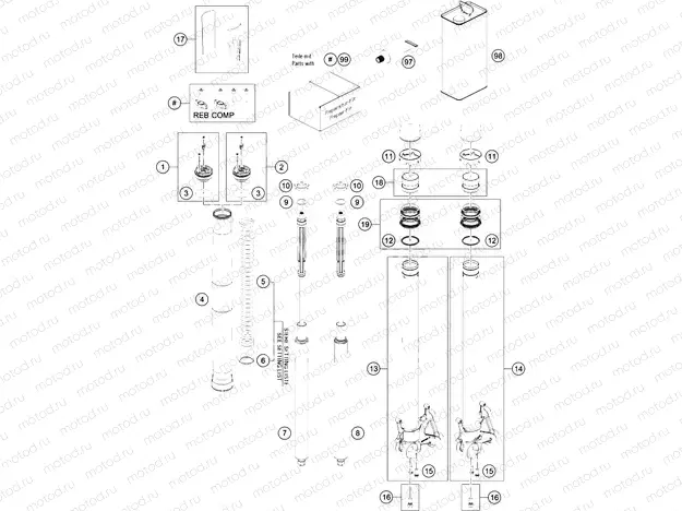 FRONT FORK DISASSEMBLED