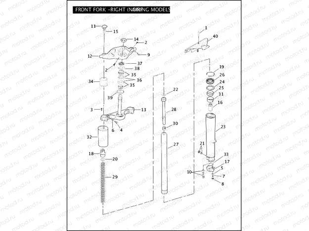 FRONT FORK - RIGHT (NON-FAIRING MODELS)