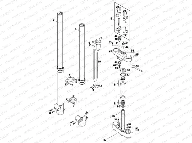FRONT FORK, TRIPLE CLAMP