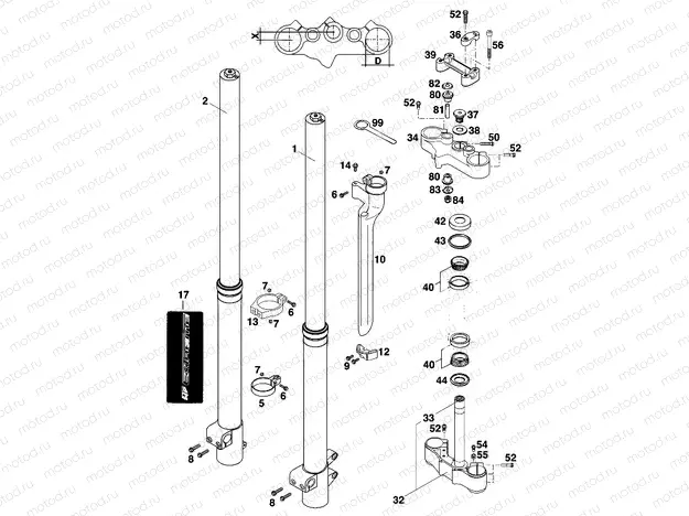 FRONT FORK, TRIPLE CLAMP