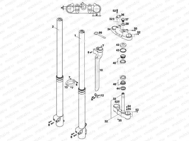 FRONT FORK, TRIPLE CLAMP