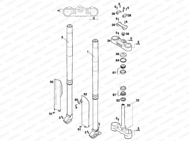 FRONT FORK, TRIPLE CLAMP