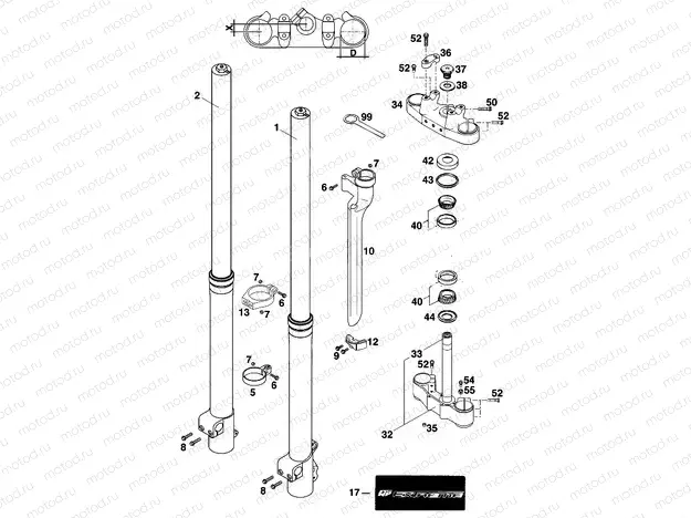 FRONT FORK, TRIPLE CLAMP