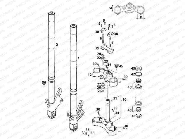 FRONT FORK, TRIPLE CLAMP