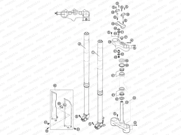 FRONT FORK, TRIPLE CLAMP