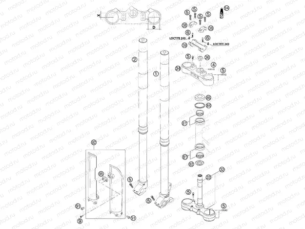 FRONT FORK, TRIPLE CLAMP