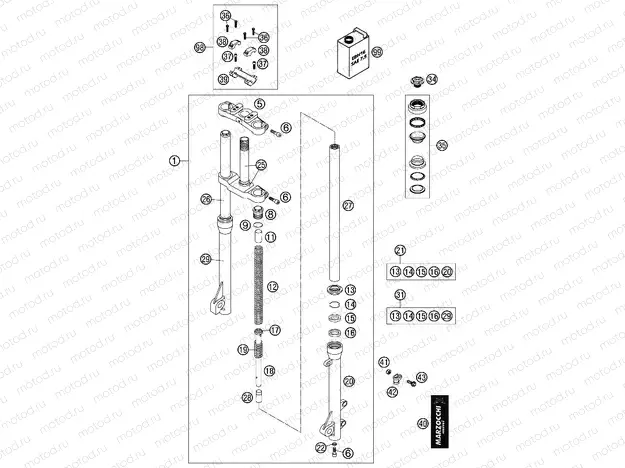 FRONT FORK, TRIPLE CLAMP