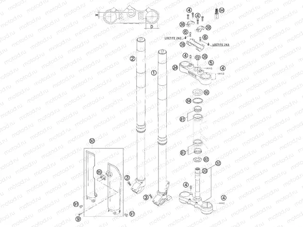 FRONT FORK, TRIPLE CLAMP