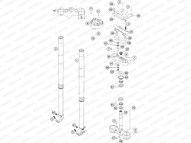 FRONT FORK, TRIPLE CLAMP