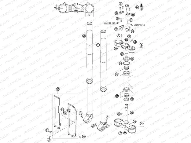 FRONT FORK, TRIPLE CLAMP