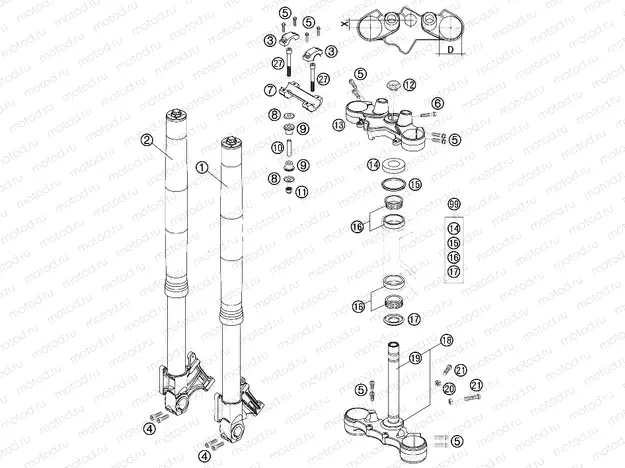 FRONT FORK, TRIPLE CLAMP