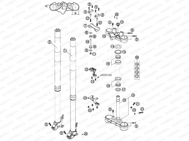 FRONT FORK, TRIPLE CLAMP