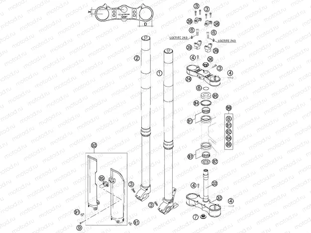 FRONT FORK, TRIPLE CLAMP