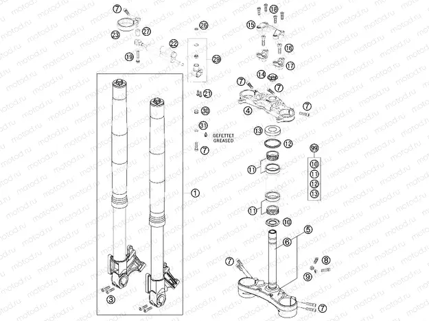FRONT FORK, TRIPLE CLAMP
