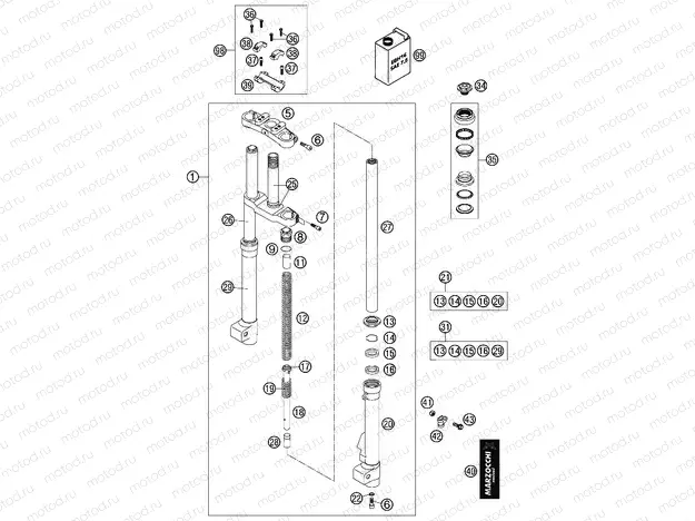 FRONT FORK, TRIPLE CLAMP