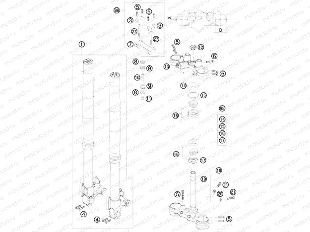 FRONT FORK, TRIPLE CLAMP