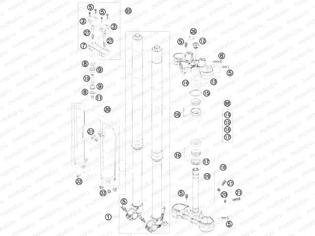 FRONT FORK, TRIPLE CLAMP