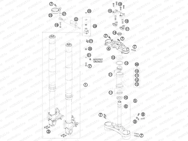 FRONT FORK, TRIPLE CLAMP