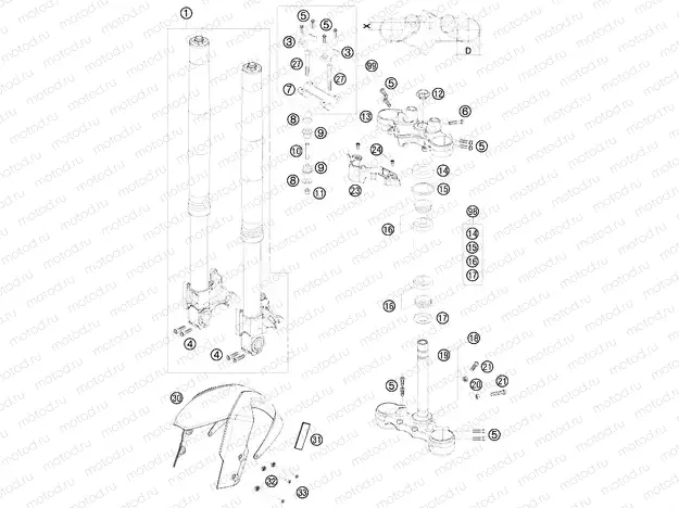 FRONT FORK, TRIPLE CLAMP