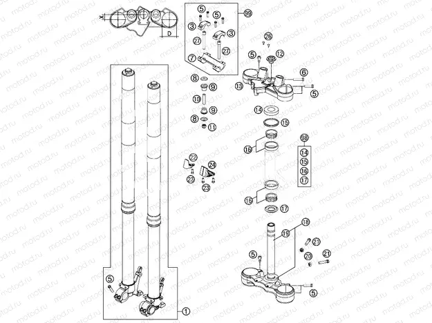 FRONT FORK, TRIPLE CLAMP