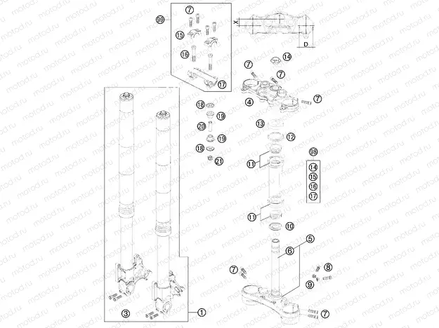 FRONT FORK, TRIPLE CLAMP