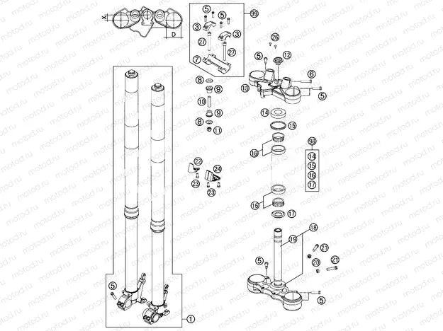 FRONT FORK, TRIPLE CLAMP