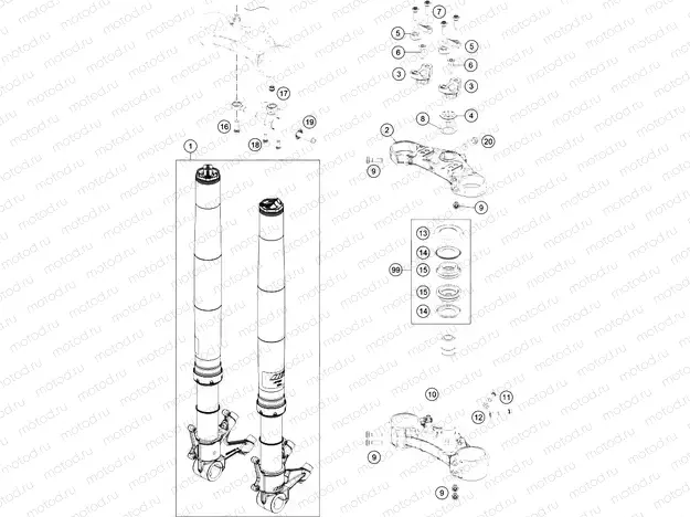 FRONT FORK, TRIPLE CLAMP