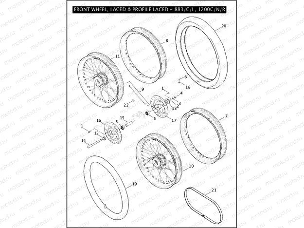 FRONT WHEEL, LACED & PROFILE LACED - 883/C/L, 1200C/N/R