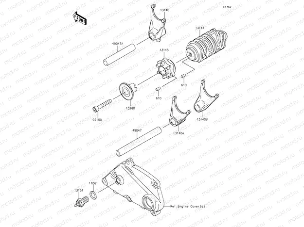 Gear Change Drum & Shift Forks