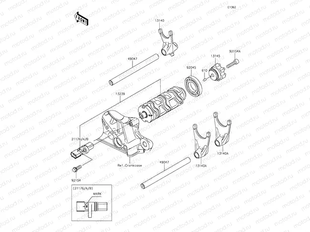 Gear Change Drum & Shift Forks