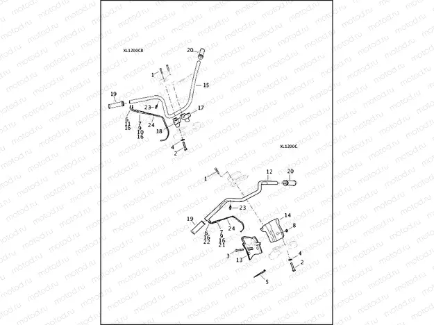 HANDLEBAR AND THROTTLE CONTROL - XL1200C, XL1200CB