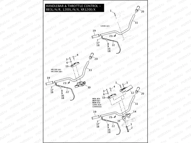 HANDLEBAR & THROTTLE CONTROL - 883L/N/R, 1200L/N/X, XR1200/X