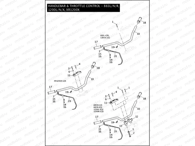 HANDLEBAR & THROTTLE CONTROL - 883L/N/R, 1200L/N/X, XR1200X