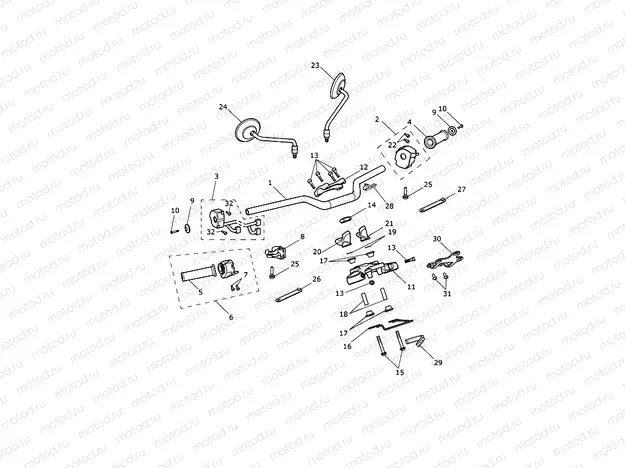 Handlebars, Top Yoke & Mirrors 914448