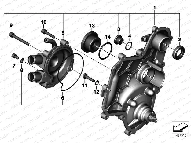 Housing cover / coolant pump, right