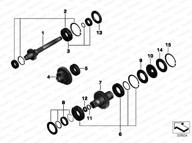 Input shaft, layshaft and output shaft