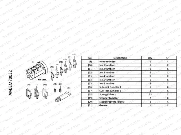M70-22-02 KEY SYSTEM INNER CYLINDER WAVE KEY