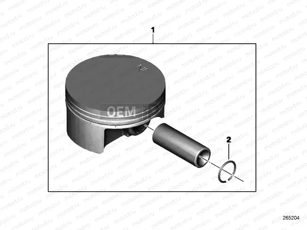 Piston with rings and wristpin