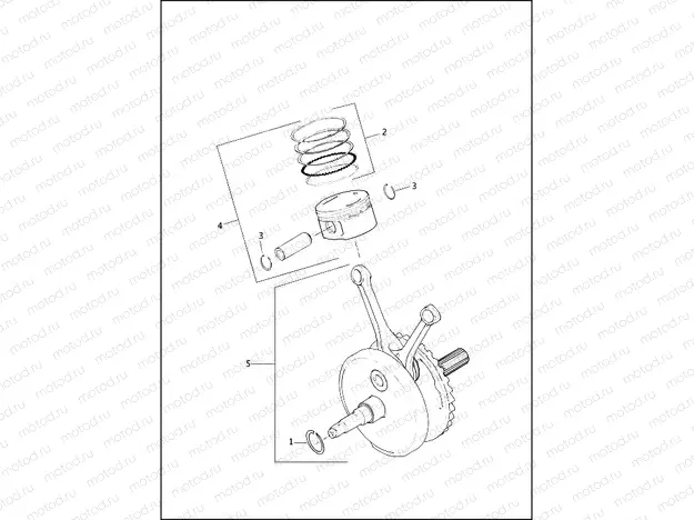 PISTONS AND FLYWHEEL ASSEMBLY - TWIN CAM 110â¢