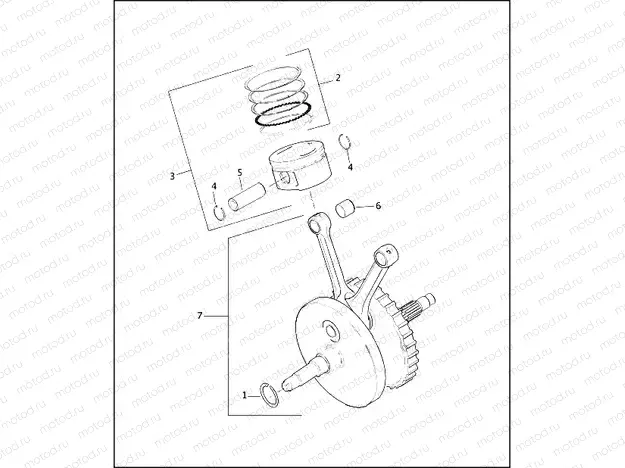 PISTONS AND FLYWHEEL ASSEMBLY - TWIN CAM 88â¢