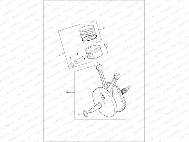 PISTONS & FLYWHEEL ASSEMBLY - TWIN CAM 103â¢