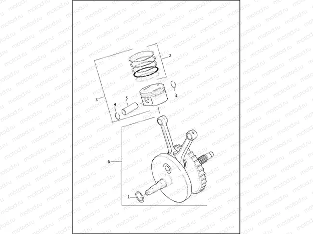 PISTONS & FLYWHEEL ASSEMBLY - TWIN CAM 103â¢